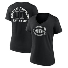 Montreal Canadiens Women's Personalized Name & Number Monochrome V-Neck T-Shirt - Black - NHL