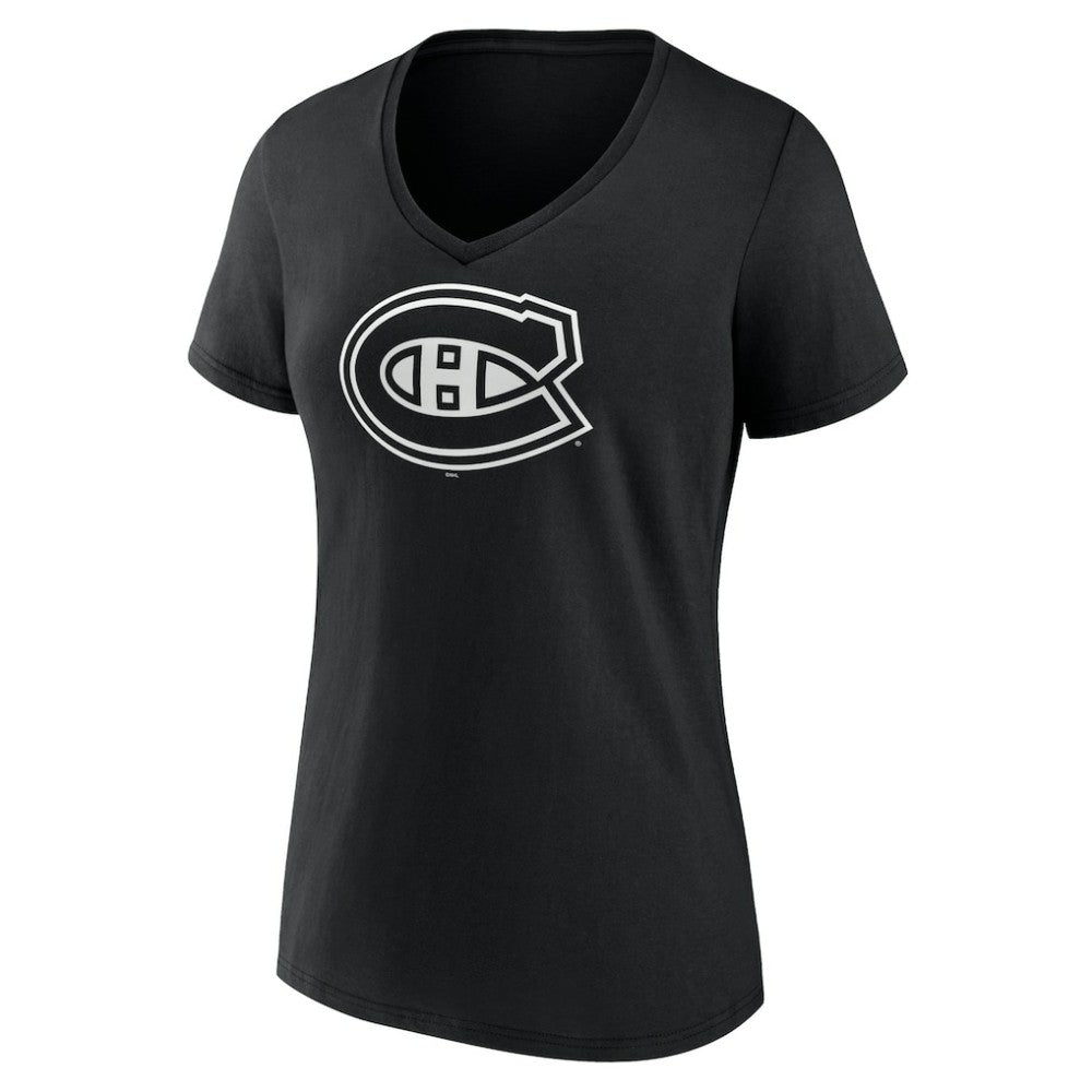 Montreal Canadiens Women's Personalized Name & Number Monochrome V-Neck T-Shirt - Black - NHL