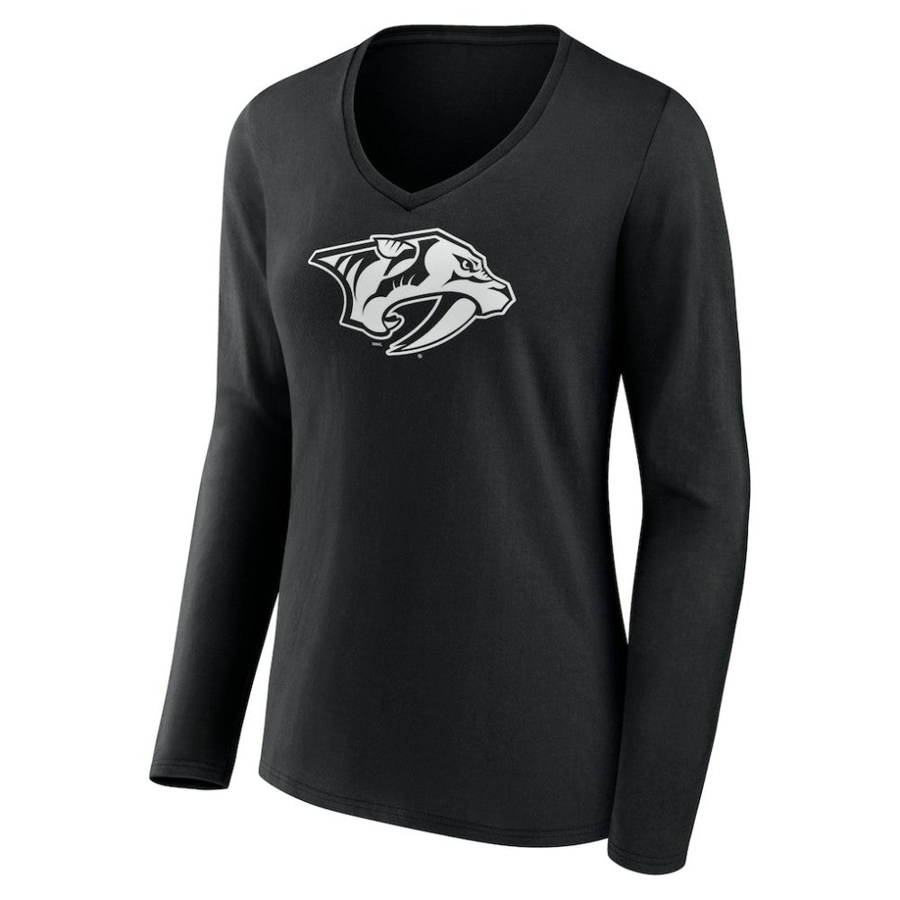 Nashville Predators Women's Personalized Name & Number Monochrome Long Sleeve V-Neck T-Shirt - Black - NHL