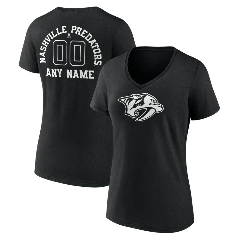 Nashville Predators Women's Personalized Name & Number Monochrome V-Neck T-Shirt - Black - NHL