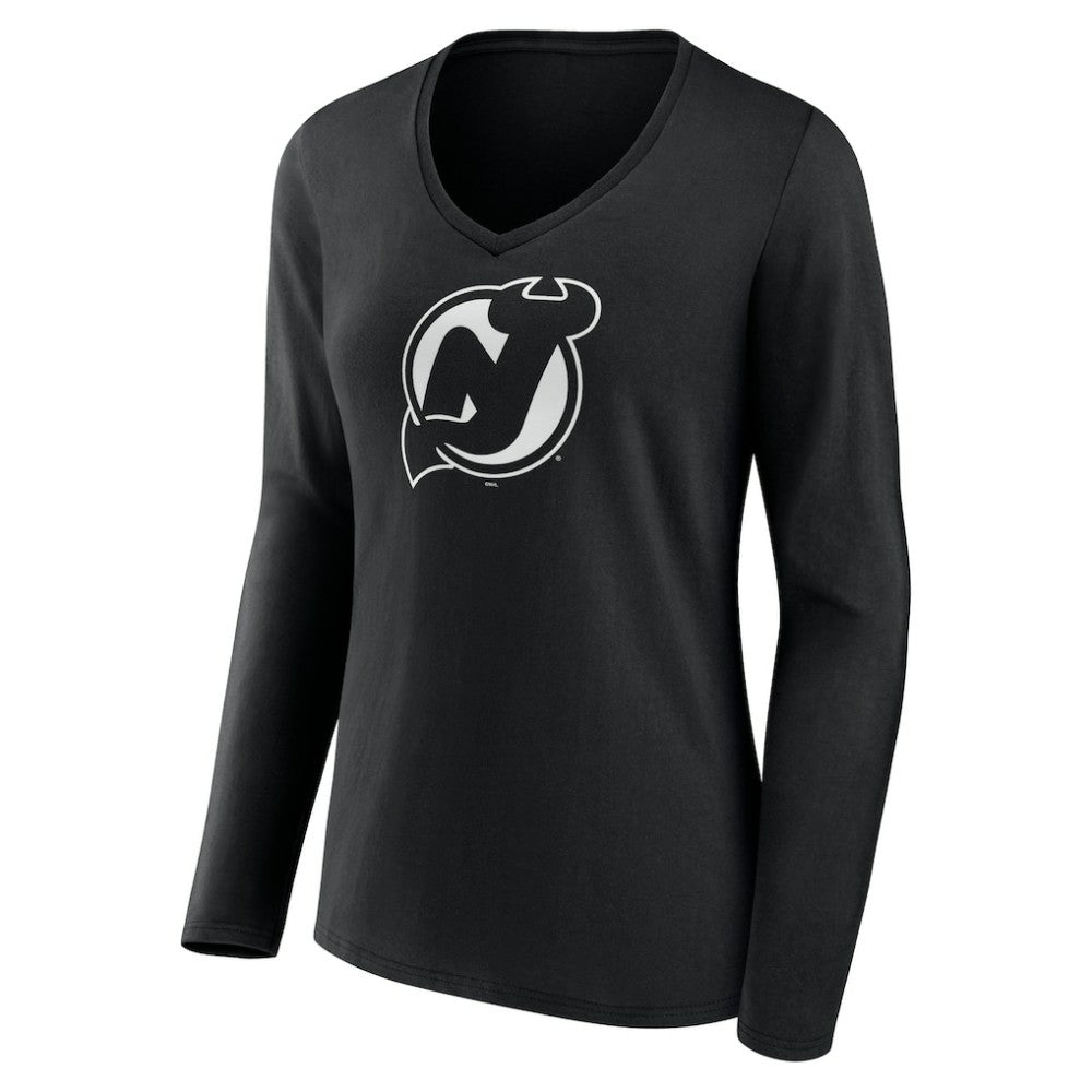 New Jersey Devils Women's Personalized Name & Number Monochrome Long Sleeve V-Neck T-Shirt - Black - NHL