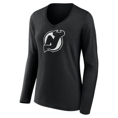 New Jersey Devils Women's Personalized Name & Number Monochrome Long Sleeve V-Neck T-Shirt - Black - NHL