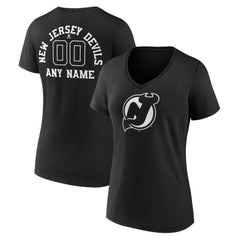 New Jersey Devils Women's Personalized Name & Number Monochrome V-Neck T-Shirt - Black - NHL