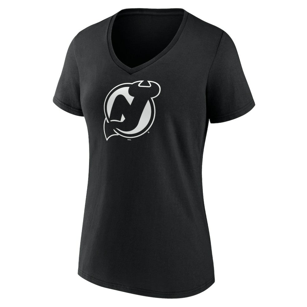 New Jersey Devils Women's Personalized Name & Number Monochrome V-Neck T-Shirt - Black - NHL