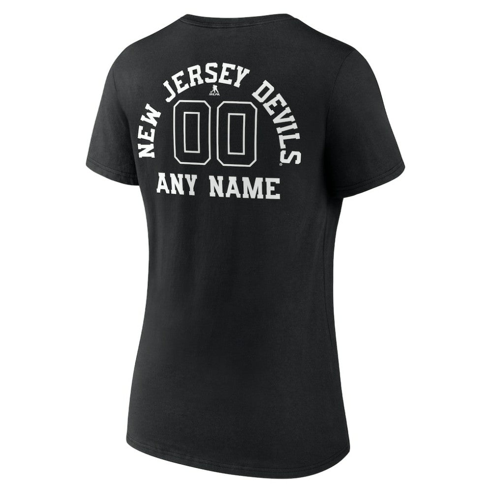 New Jersey Devils Women's Personalized Name & Number Monochrome V-Neck T-Shirt - Black - NHL