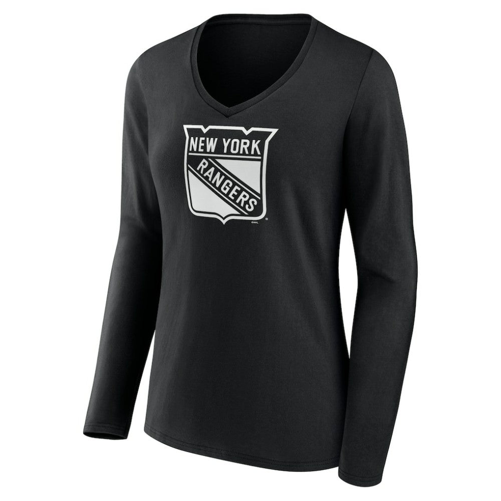 New York Rangers Women's Personalized Name & Number Monochrome Long Sleeve V-Neck T-Shirt - Black - NHL