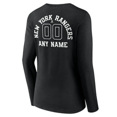 New York Rangers Women's Personalized Name & Number Monochrome Long Sleeve V-Neck T-Shirt - Black - NHL
