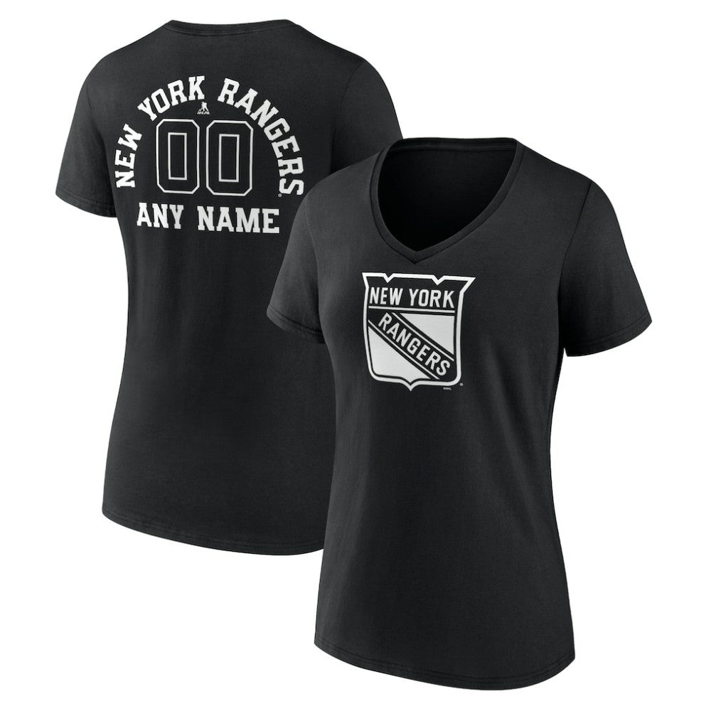 New York Rangers Women's Personalized Name & Number Monochrome V-Neck T-Shirt - Black - NHL