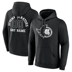 Ottawa Senators Personalized Name & Number Monochrome Pullover Hoodie - Black - NHL