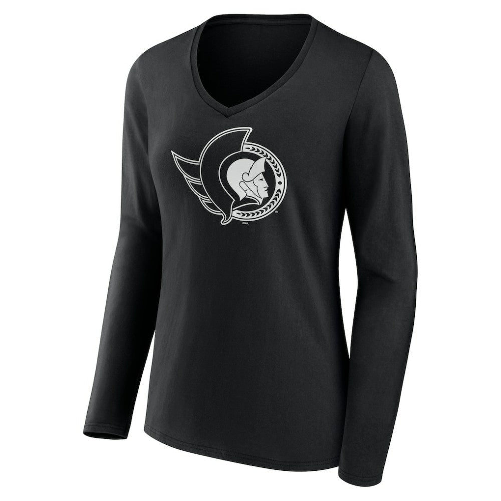 Ottawa Senators Women's Personalized Name & Number Monochrome Long Sleeve V-Neck T-Shirt - Black - NHL