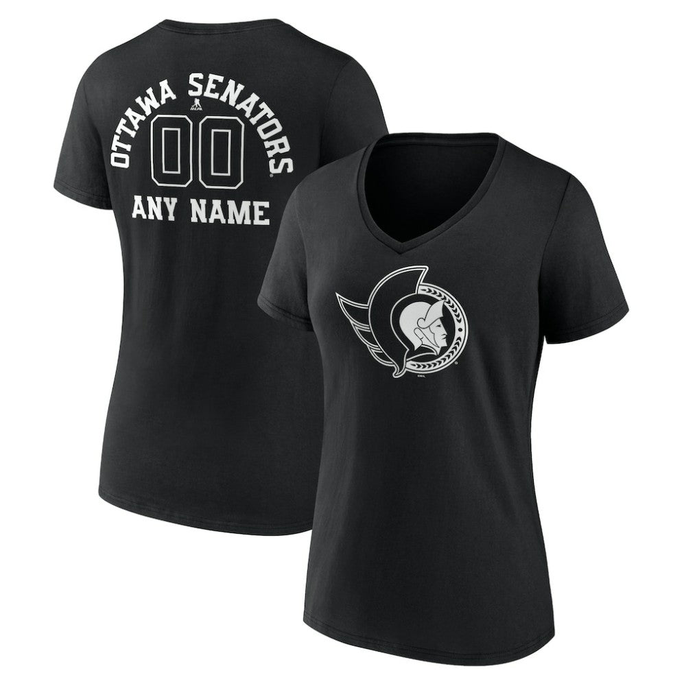 Ottawa Senators Women's Personalized Name & Number Monochrome V-Neck T-Shirt - Black - NHL