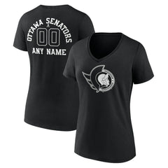 Ottawa Senators Women's Personalized Name & Number Monochrome V-Neck T-Shirt - Black - NHL