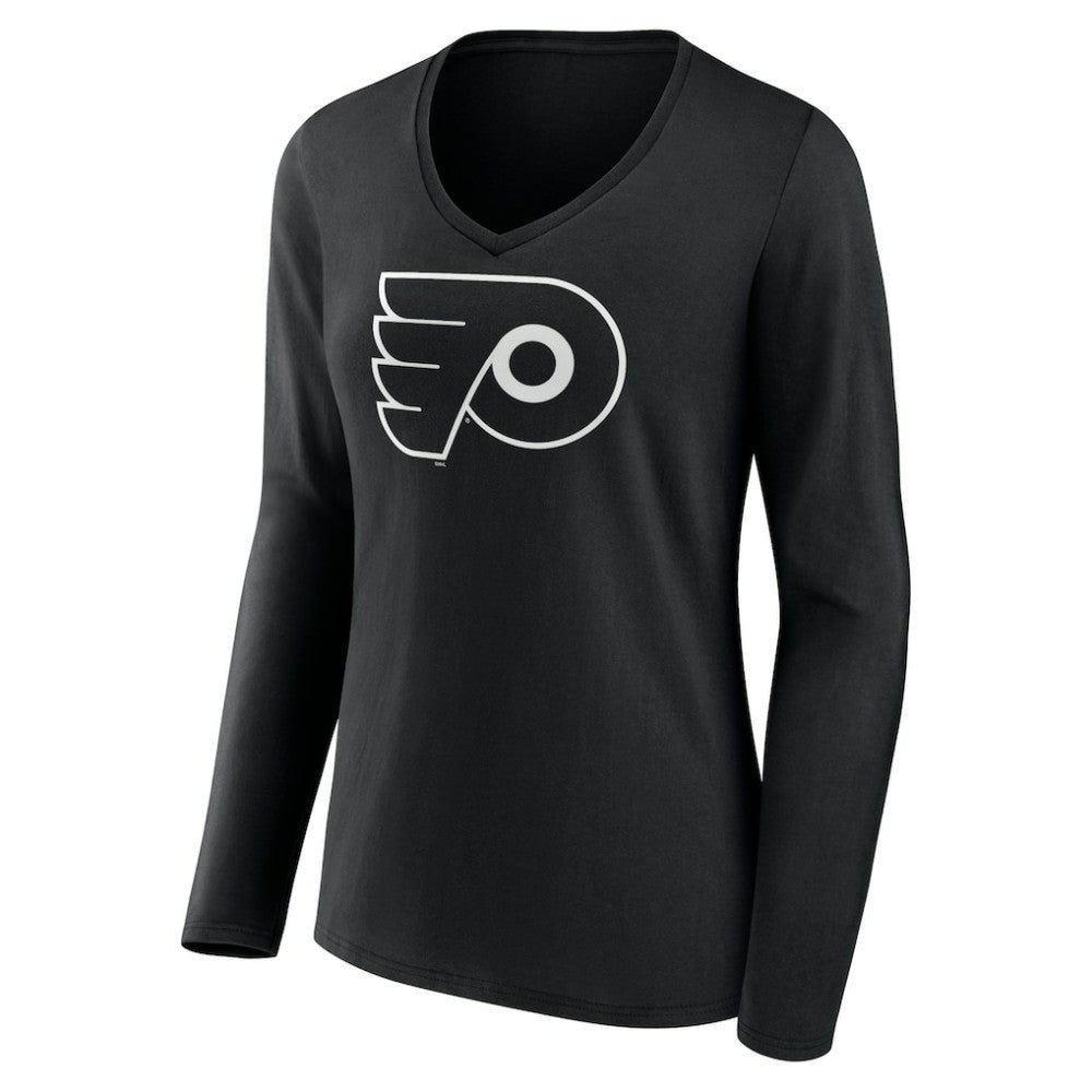 Philadelphia Flyers Women's Personalized Name & Number Monochrome Long Sleeve V-Neck T-Shirt - Black - NHL