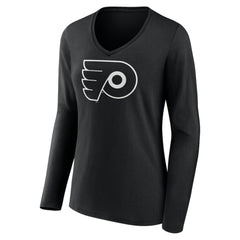 Philadelphia Flyers Women's Personalized Name & Number Monochrome Long Sleeve V-Neck T-Shirt - Black - NHL