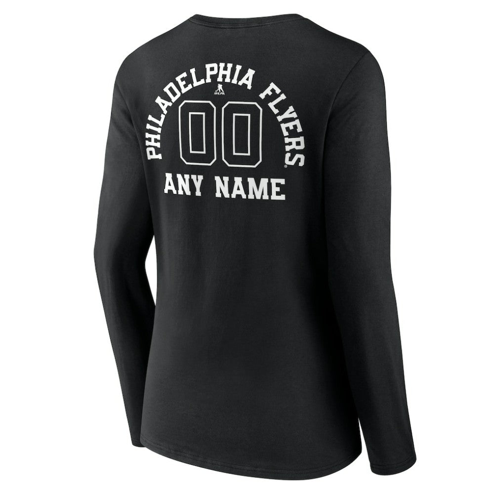 Philadelphia Flyers Women's Personalized Name & Number Monochrome Long Sleeve V-Neck T-Shirt - Black - NHL