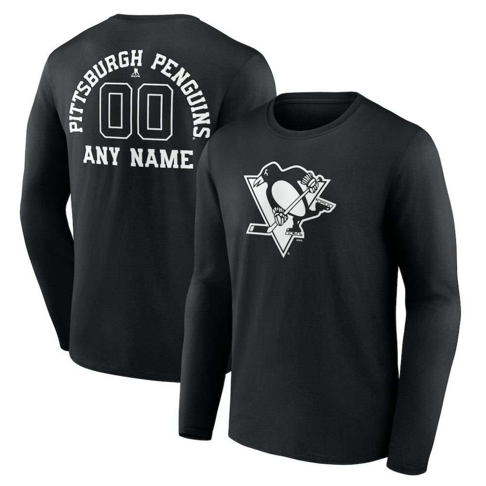Pittsburgh Penguins Personalized Name & Number Monochrome Long Sleeve T-Shirt - Black - NHL