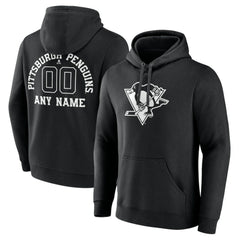 Pittsburgh Penguins Personalized Name & Number Monochrome Pullover Hoodie - Black - NHL
