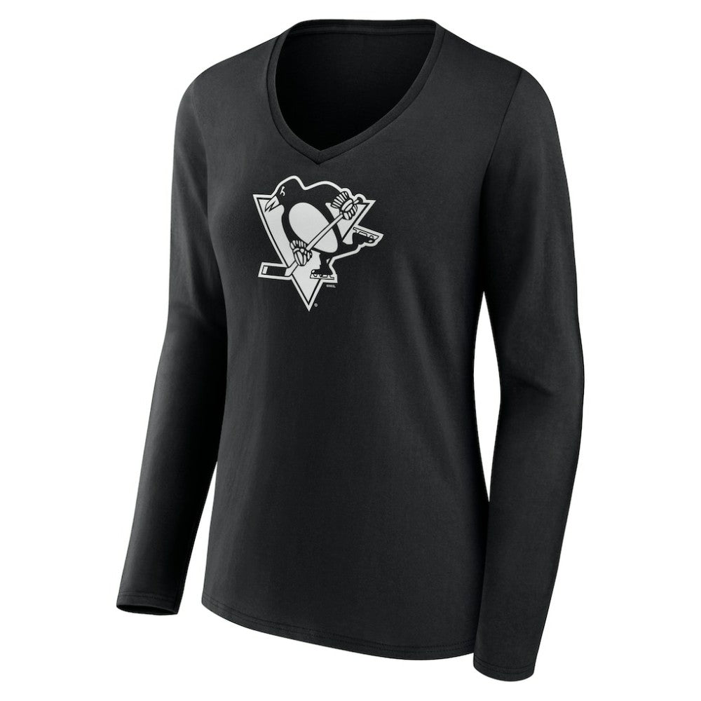 Pittsburgh Penguins Women's Personalized Name & Number Monochrome Long Sleeve V-Neck T-Shirt - Black - NHL