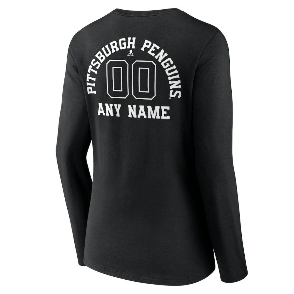 Pittsburgh Penguins Women's Personalized Name & Number Monochrome Long Sleeve V-Neck T-Shirt - Black - NHL