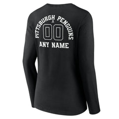 Pittsburgh Penguins Women's Personalized Name & Number Monochrome Long Sleeve V-Neck T-Shirt - Black - NHL