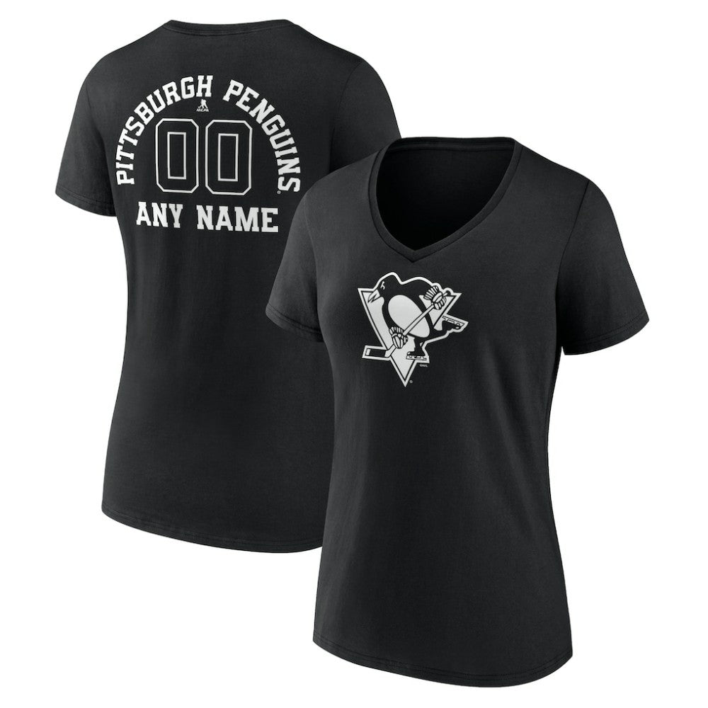 Pittsburgh Penguins Women's Personalized Name & Number Monochrome V-Neck T-Shirt - Black - NHL