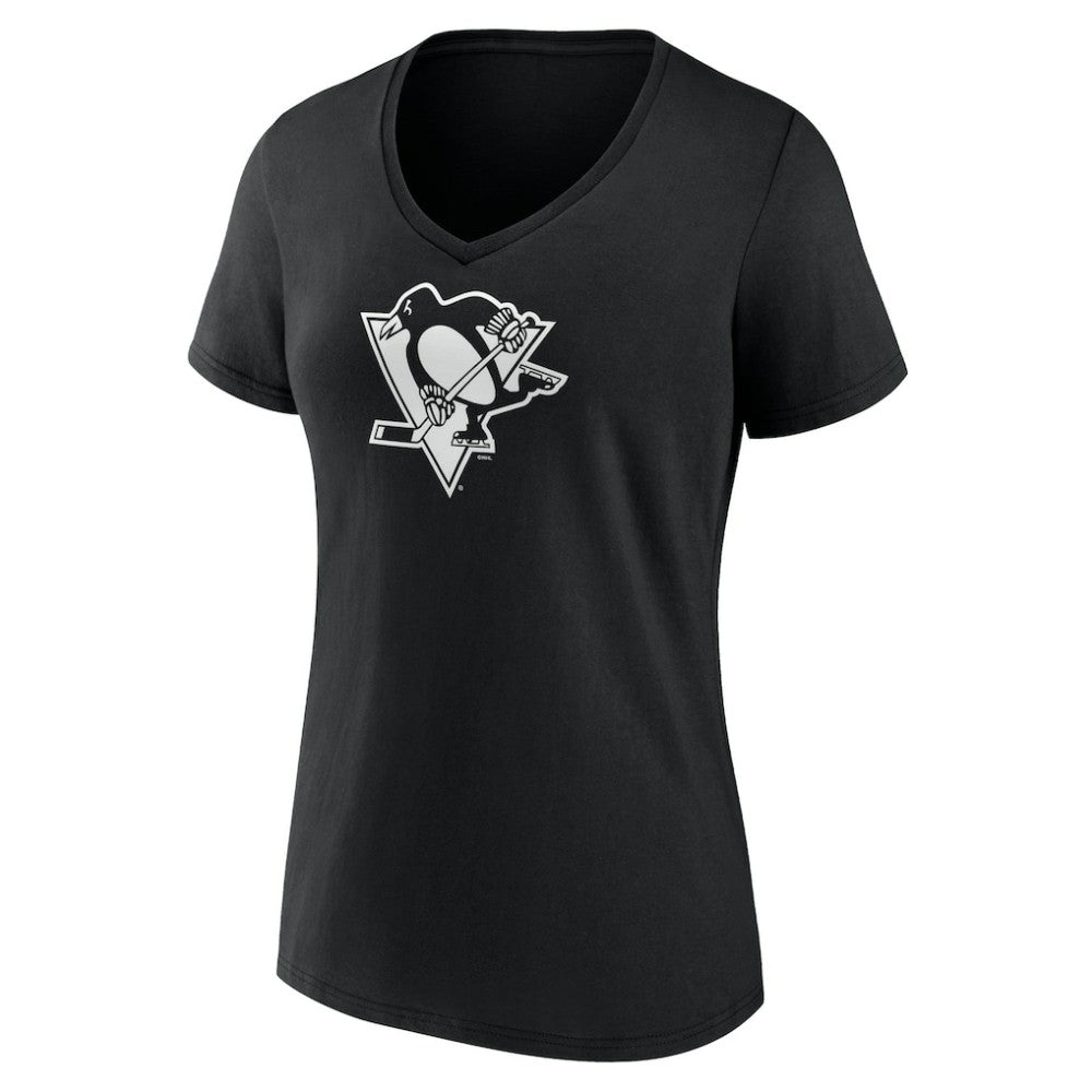Pittsburgh Penguins Women's Personalized Name & Number Monochrome V-Neck T-Shirt - Black - NHL