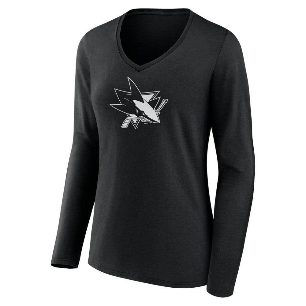 San Jose Sharks Women's Personalized Name & Number Monochrome Long Sleeve V-Neck T-Shirt - Black - NHL