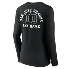 San Jose Sharks Women's Personalized Name & Number Monochrome Long Sleeve V-Neck T-Shirt - Black - NHL