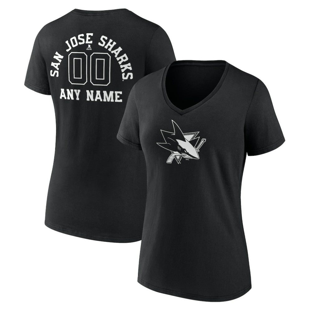 San Jose Sharks Women's Personalized Name & Number Monochrome V-Neck T-Shirt - Black - NHL