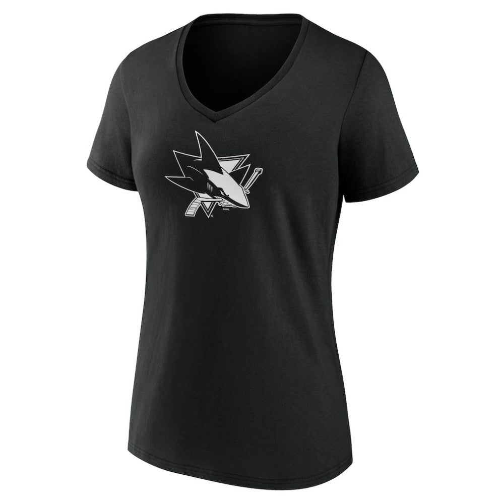 San Jose Sharks Women's Personalized Name & Number Monochrome V-Neck T-Shirt - Black - NHL