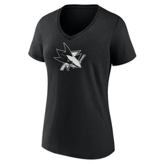 San Jose Sharks Women's Personalized Name & Number Monochrome V-Neck T-Shirt - Black - NHL