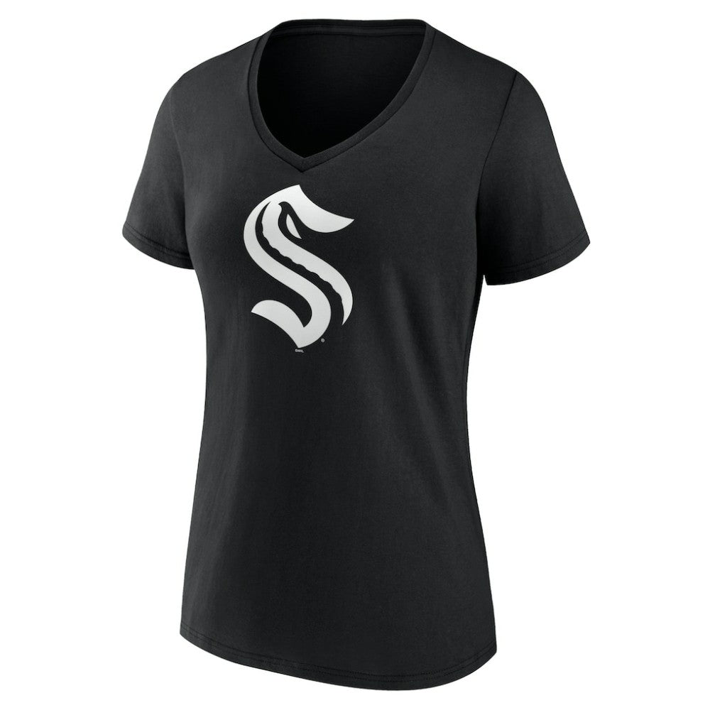Seattle Kraken Women's Personalized Name & Number Monochrome V-Neck T-Shirt - Black - NHL