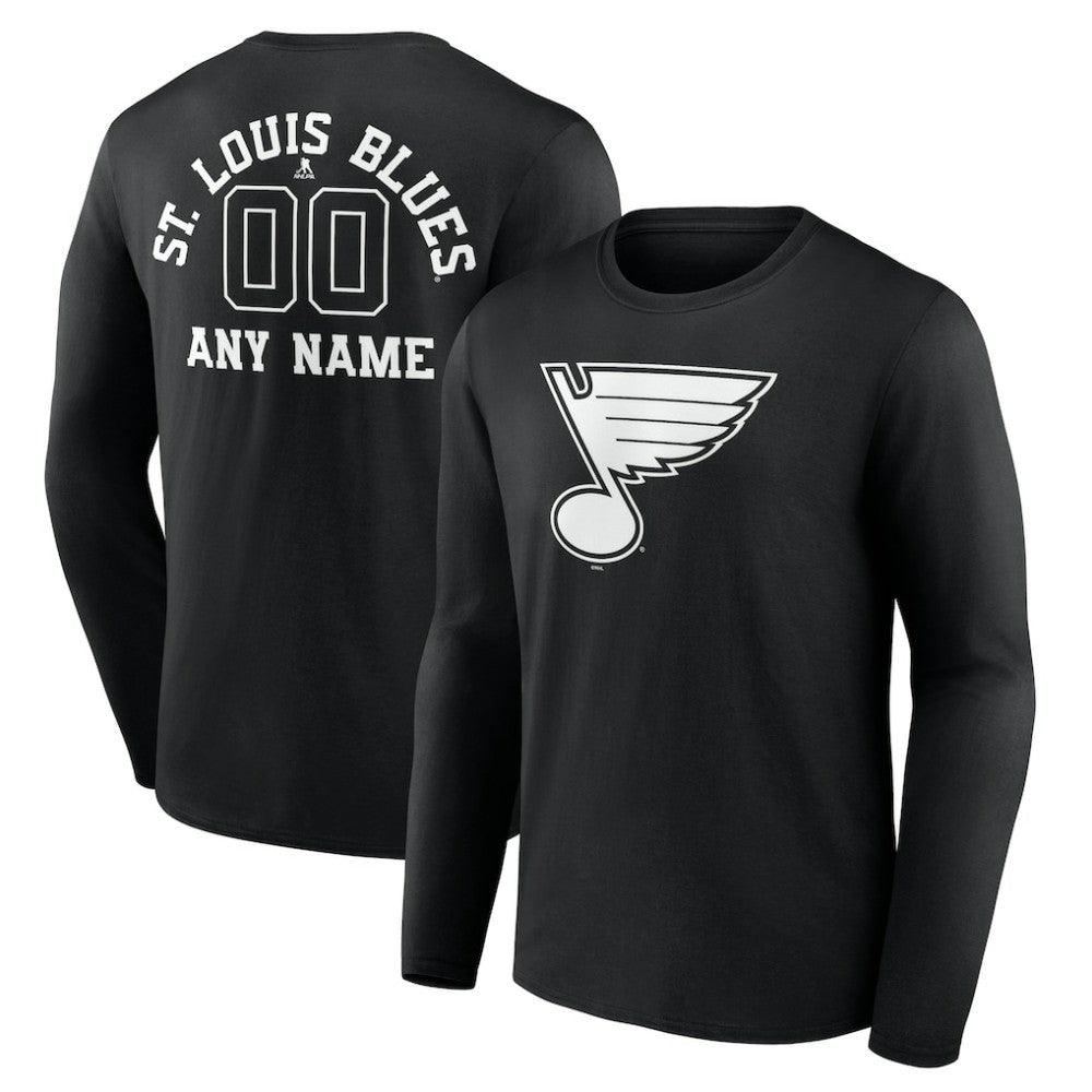 St. Louis Blues Personalized Name & Number Monochrome Long Sleeve T-Shirt - Black - NHL
