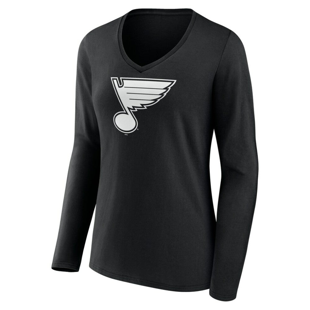 St. Louis Blues Women's Personalized Name & Number Monochrome Long Sleeve V-Neck T-Shirt - Black - NHL