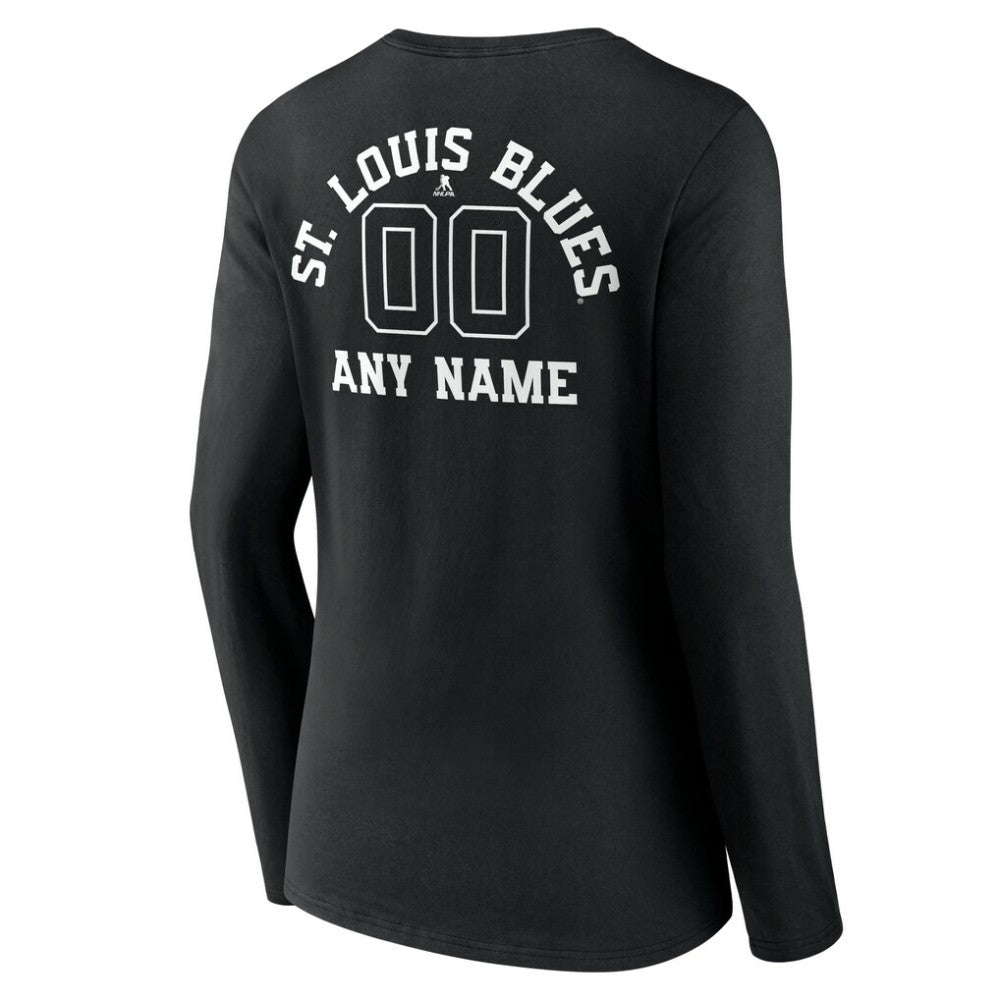 St. Louis Blues Women's Personalized Name & Number Monochrome Long Sleeve V-Neck T-Shirt - Black - NHL