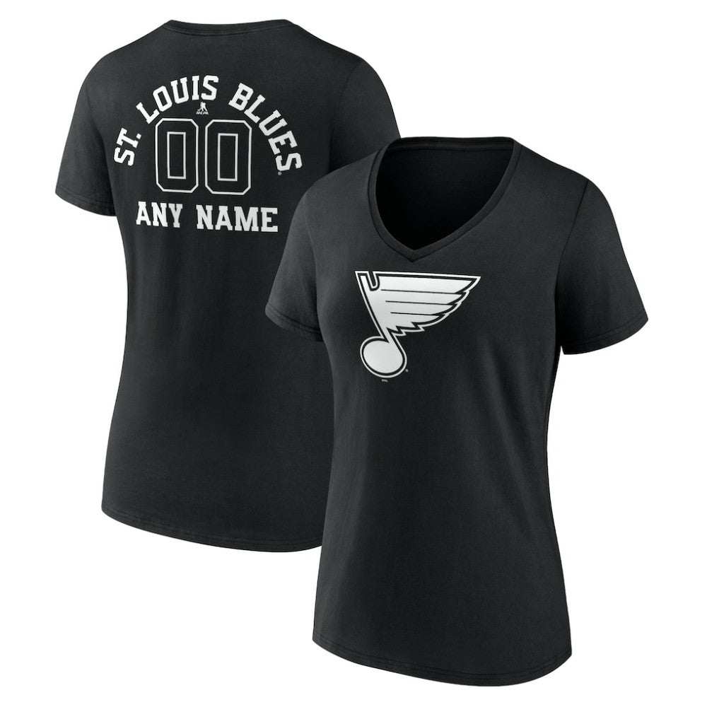 St. Louis Blues Women's Personalized Name & Number Monochrome V-Neck T-Shirt - Black - NHL