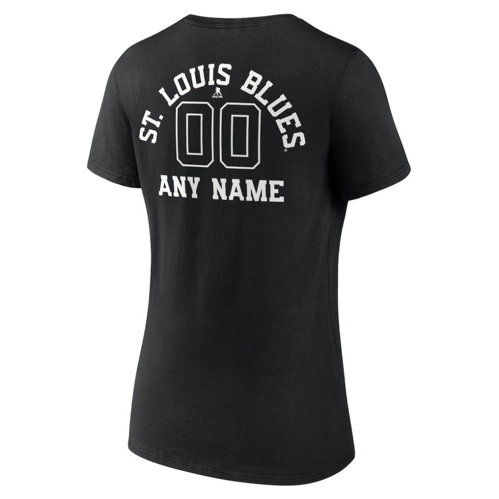 St. Louis Blues Women's Personalized Name & Number Monochrome V-Neck T-Shirt - Black - NHL