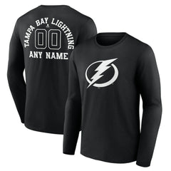 Tampa Bay Lightning Personalized Name & Number Monochrome Long Sleeve T-Shirt - Black - NHL