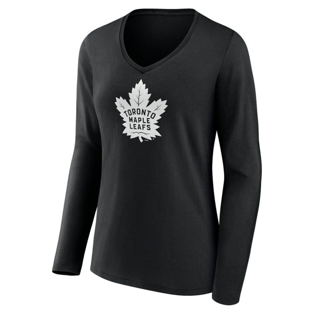 Toronto Maple Leafs Women's Personalized Name & Number Monochrome Long Sleeve V-Neck T-Shirt - Black - NHL