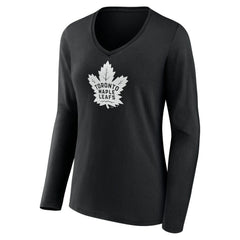 Toronto Maple Leafs Women's Personalized Name & Number Monochrome Long Sleeve V-Neck T-Shirt - Black - NHL