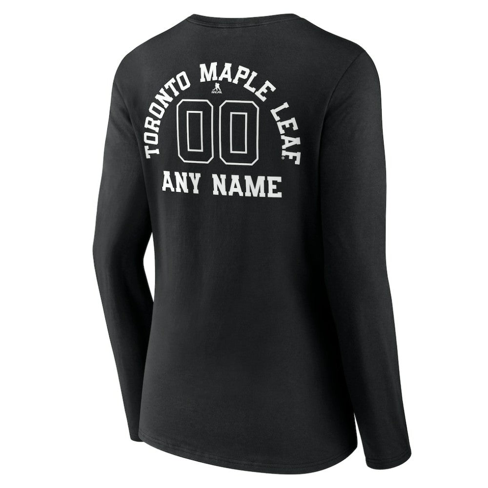 Toronto Maple Leafs Women's Personalized Name & Number Monochrome Long Sleeve V-Neck T-Shirt - Black - NHL