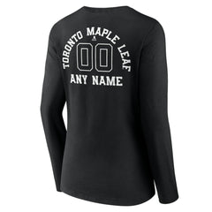 Toronto Maple Leafs Women's Personalized Name & Number Monochrome Long Sleeve V-Neck T-Shirt - Black - NHL