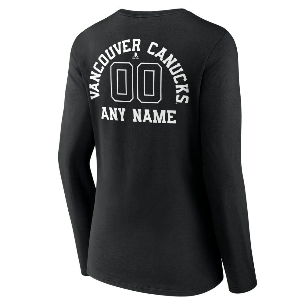 Vancouver Canucks Women's Personalized Name & Number Monochrome Long Sleeve V-Neck T-Shirt - Black - NHL