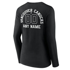Vancouver Canucks Women's Personalized Name & Number Monochrome Long Sleeve V-Neck T-Shirt - Black - NHL