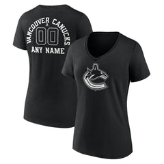 Vancouver Canucks Women's Personalized Name & Number Monochrome V-Neck T-Shirt - Black - NHL