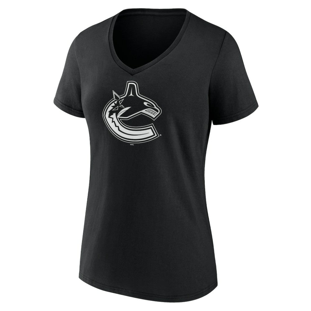 Vancouver Canucks Women's Personalized Name & Number Monochrome V-Neck T-Shirt - Black - NHL