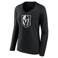 Vegas Golden Knights Women's Personalized Name & Number Monochrome Long Sleeve V-Neck T-Shirt - Black - NHL
