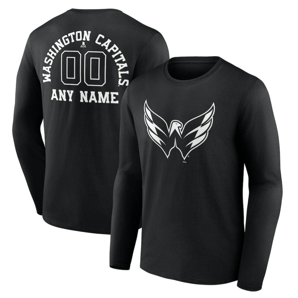 Washington Capitals Personalized Name & Number Monochrome Long Sleeve T-Shirt - Black - NHL