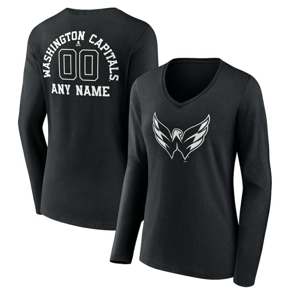Washington Capitals Women's Personalized Name & Number Monochrome Long Sleeve V-Neck T-Shirt - Black - NHL
