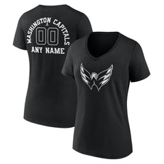 Washington Capitals Women's Personalized Name & Number Monochrome V-Neck T-Shirt - Black - NHL